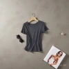 Close your eyes and wear the Tencel wool nude solid color, versatile, thin mid-seam, round-neck short-sleeved T-shirt, slimming base layer for women. 095210014 Specification image